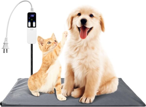 Pymeter Pet Heating Pad with Adjustable Constant Temperature Control, Waterproof Heating Pad with Timer for Outdoor Dog House, Chew Proof Heated Mat for Inside Cats Dog Bed (24" x 35", Grey)