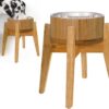 Raised Bamboo Dog Bowl for Large Dogs - Set of Dish, Stainless Liner and Stand - Elevated Single Pet Food Feeder Station - Non- Tip-Over