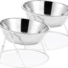 Raised Cat Bowl with Stainless Steel,2pcs Cat Bowls with Stand Tilted Easy to Clean & Non-Slip Silicone Mat Cat Feeder with 0 &15° Tilting Neck Protective Bowl for Pets,Raised Cat Food and Water Bowls
