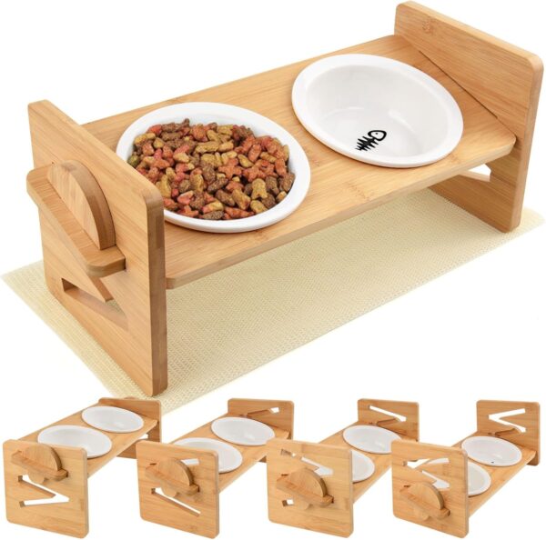 Raised Cat Bowls with Stand Tilted Cat Food Bowl Elevated Ceramic Cat Feeding Station Adjustable for Cats and Puppy