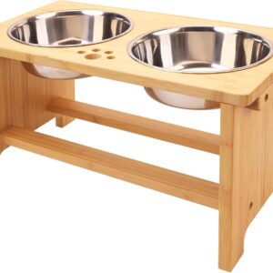 Raised Dog Bowls for Large Dogs, Elevated Dog Bowls Double, Bamboo Dog Food Bowl with 2 Stainless Steel by Nothing burger