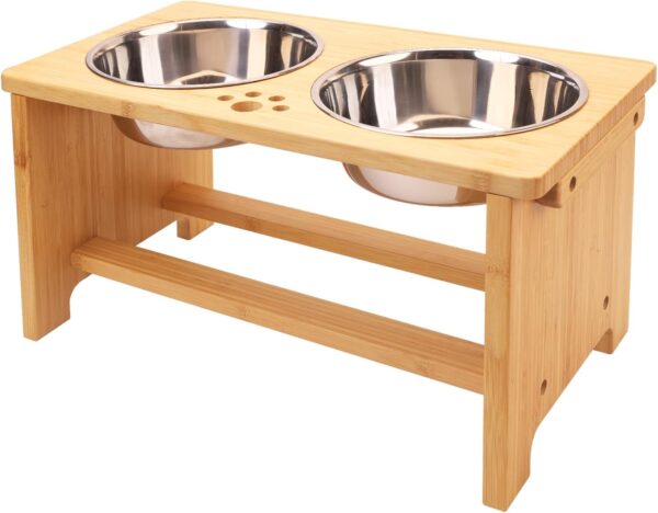 Raised Dog Bowls for Large Dogs, Elevated Dog Bowls Double, Bamboo Dog Food Bowl with 2 Stainless Steel by Nothing burger