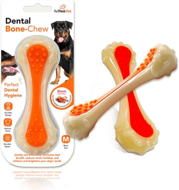 ReThink Pet Dental Bone Chew Pet Toy Medium, Bacon-Scented Durable Dog Toys for Aggressive Chewers