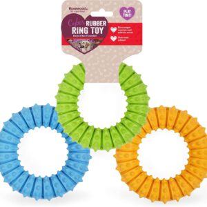 Rosewood Rubber, Tough Chew Resistant, Dental Ring Dog Toy, Assorted Colours