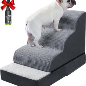 Ryoizen Dog Stairs with Dog beds for Small Dogs, Pet Stairs with Waterproof Washable Orthopedic Dog Bed for Crate, 4 Step 2 in 1 Detachable Non-Slip Dog Ramp for Bed Couch up to 20'' Suits Puppy Cat