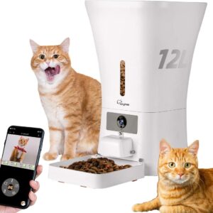 SKYMEE 12L WiFi Pet Feeder Automatic Food Dispenser for Cats & Dogs - 1080P Full HD Pet Camera Treat Dispenser with Night Vision and 2-Way Audio, Wi-Fi Enabled App for iPhone and Android