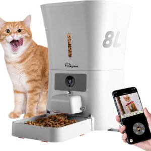 SKYMEE 8L Smart Automatic Pet Feeder Food Dispenser for Cats & Dogs - 1080P Full HD Pet Camera Treat Dispenser with Night Vision and 2-Way Audio, Wi-Fi Enabled App for iPhone and Android