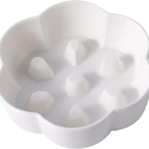 SLSON Cat Slow Feeder Bowl Heavy Duty Ceramic Cat Puzzle Bowl Flower Shaped Design Feeding Dish for Small Pet Kitten Cat Dry and Wet Food,White