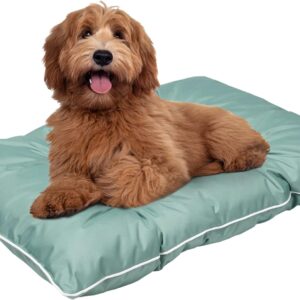 SOFTILLO Waterproof Large Dog Bed with Foam Cushion Mattress for Pet Comfort, Crate and Kennel Training, and Orthopedic Joint Support, Soft and Chunky, Washable, Oxford Fabric, L, 90x60x10cm Celadon