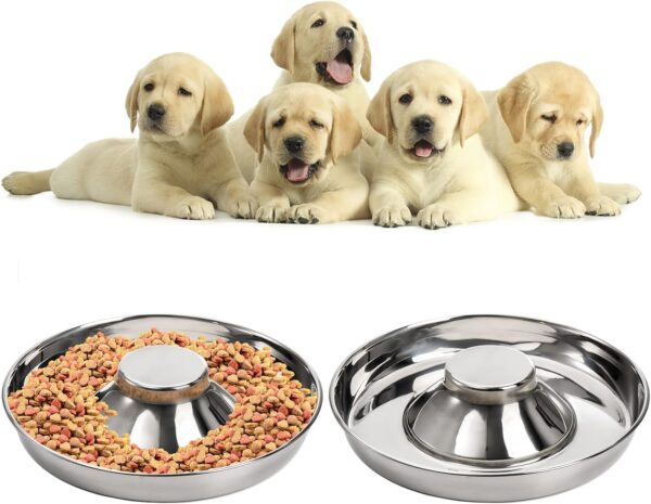 SOUJOY 2 Pack Stainless Steel Puppy Bowls, Pet Slow Feeder Bowls, Non-Skid Dog Food and Water Bowl, Feeding Weaning for Small Medium Large Dogs, Cat, Pets