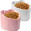 SUNQEBO Elevated Cat Food Bowl, 2 Pack Raised Cat Bowls for Indoor Cats, Cute Heart Shaped Ceramic Tilted Flat Pet Feeding Set Supplies Whisker Friendly Anti Vomit, Dishwasher Safe, White+ Pink