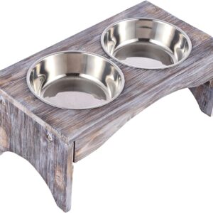 Satauko Elevated Dog Bowls with 2 Removable Stainless Steel Bowls, Wooden Raised Stand Dog Food and Water Bowls Diner Pet Feeder, Nonslip No Spill Pet Elevated Feeder for Medium and Large Dog.