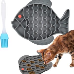 Slow Feeder Cat Bowl Cat Slow Feeder Bowl Cat Puzzle Feeder Cat Puzzle Feeders Slow Feed Cat Bowl for Cats And Puppies 1 Fish Plate Gray 1 Brush - Blue (Gray)