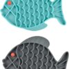 Slow Feeder Cat Bowl, Cat Slow Feeder, Fish-Shaped Non-Slip Cat Slow Feeding Mat, Boredom Anxiety Reducer, Perfect for Food, Treats & Peanut Butter, 2 Pack (Blue+Grey)