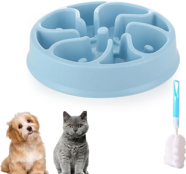 Slow Feeder Dog Bowl, 20.5cm Dog Food Bowl, Dog Slow Feeder Bowl, Dog Bowls to Slow Down Eating, Small Dog Anti-Shallow Anti Gulp Maze Puzzle Feeder for Dogs & Cats (Blue)