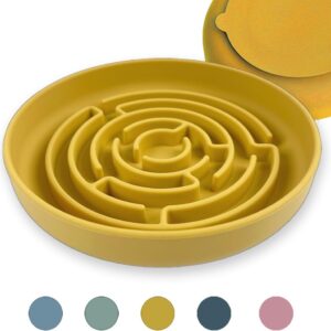 Slow Feeder Dog Bowl Large 19 cm | Food Bowl for Cats & Puppy | Anti-Gulp Anti-Chocking Non-Spill with Strong Suction Base | Up to 10x Slow Eating | New Maze Design (Honey)