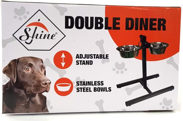 Stainless Steel Double Pet Dog Bowls Adjustable Height Stand Feeding Station - Bowl -17 cm, Stand Height - 28 cm