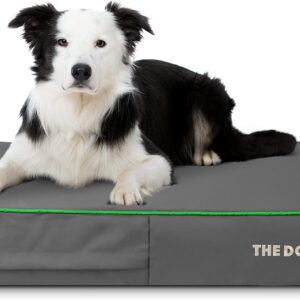 The Dog’s Bed Orthopaedic Dog Bed Large Grey with Dark Green Trim 101x64cm, Waterproof Memory Foam Dog Bed