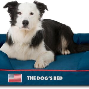 The Dog’s Bed Orthopaedic Dog Bed Large Oxford Blue with Red Trim Heritage Collection USA Flag Waterproof Memory Foam Dog Bed