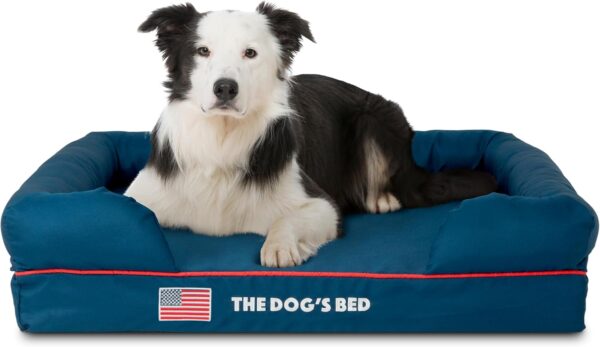 The Dog’s Bed Orthopaedic Dog Bed Large Oxford Blue with Red Trim Heritage Collection USA Flag Waterproof Memory Foam Dog Bed