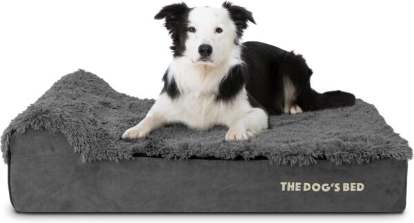 The Dog’s Bed Orthopaedic Headrest Dog Bed Large Grey Fur 101x64x15cm, Waterproof Memory Foam Dog Bed