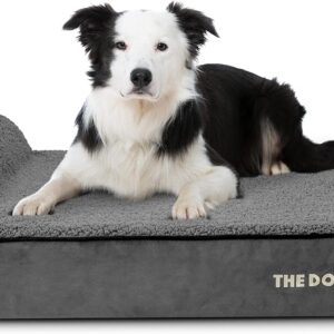 The Dog’s Bed Orthopaedic Headrest Dog Bed Large Grey Plush 101x64x15cm, Waterproof Memory Foam Dog Bed