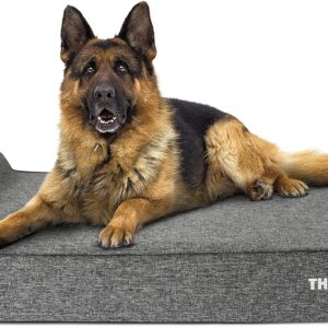 The Dog’s Bed Orthopaedic Headrest Dog Bed XL Grey with Grey Linen Trim 117x71x15cm, Waterproof Memory Foam Dog Bed