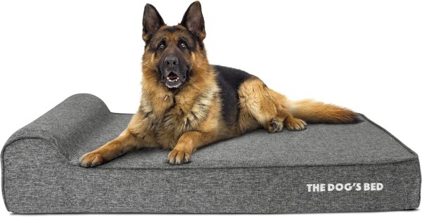 The Dog’s Bed Orthopaedic Headrest Dog Bed XL Grey with Grey Linen Trim 117x71x15cm, Waterproof Memory Foam Dog Bed