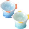Tioncy 2 Pcs Raised Cat Food Bowl Elevated Shallow Angled Ceramic Cat Bowl Cute Fish Shape Slanted Cat Food Dish Anti Vomiting Non Slip Cat Whisker Fatigue Bowl Tilted Pet Feeder (Blue, Green)