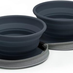 Two Collapsible Dog Bowls - Dog Water Bowl - Foldable Bowl with Travel Case - Grey