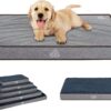 VANKEAN Dog Bed Soft Crate Pad Mat Reversible Cool & Warm, Washable Comfy Kennel Pad with Orthopedic Egg-Crate Foam for Small Medium Large Dogs, Water-Resistant Pet Bed, Gray/Dark Blue