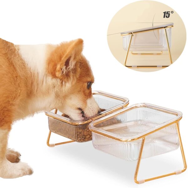 VERTUPET Raised Cat Bowls 15° Tilted Raised Dog Bowls with Stand Tilted, Elevated Cat Bowls Food & Water Feeding Dishes for Puppies and Small Dogs, with 2 Bowl and 4 Anti Slip Feet, Dishwasher Safe