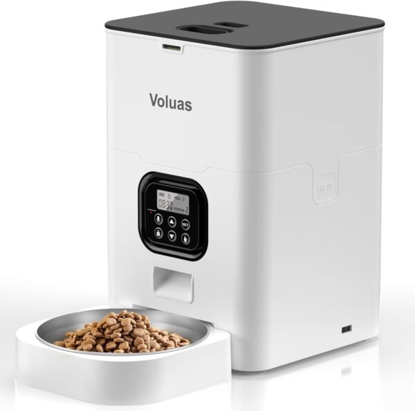 VOLUAS Automatic Pet Feeders for Cats and Dogs, Dry Food Dispenser with Desiccant Bag, Timed Cat Feeder, Programmable Portion Size Control 4 Meals Per Day, 10s Voice Recorder