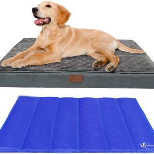 VOUNOT 2 in 1 Medium Dog Bed with Cooling Mat, Orthopedic Dog Mattress Pet Cushion with Removable Cover, Grey, 76x51x9 cm