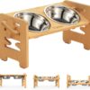 Vantic Raised Dog Bowl - Adjustable Dog Bowls on Stands, Elevated Dog Bowls for Small Dogs and Cats, Durable Bamboo Dog Feeding Station with 2 Stainless Steel Bowls (18oz) and Non-Slip Feet