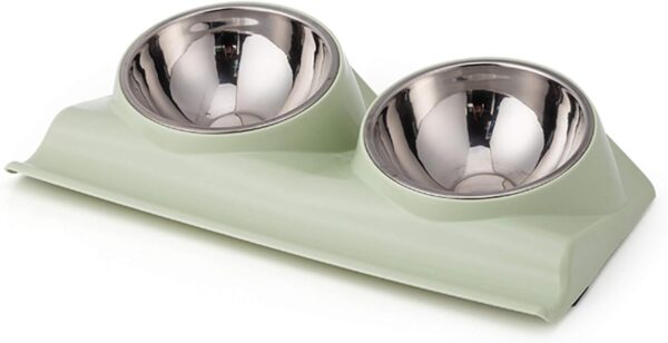 Vealind Double Pet Dog Bowl with Raised Stand, 15 Degree Tilted Non Slip Cat Food and Water Feeding Bowls Green)