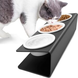 Vmglgig 3PCS Cat Bowl, Ceramic Cat Food Bowls With 15° Tilted Metal Stand,Raised Cat Bowls for Food and Water, Cat Feeding Station for Cats and Puppy