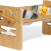 WEGOWOOD® Raised Angled Pet Stand Feeder With Duck Toy | Raised Tilted Stand With Bowls | | Raised Feeder for Dogs and Cats | Elevated Feeder | Adjustable Stainless-Steel Bowls with Bamboo Stand