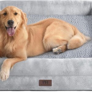 WESTERN HOME Dog Beds Large&Medium Washable, Orthopedic Scruffs Dog Bed With Bolster with Removal Cover and Non-skid Bottom,Grey,106x76x16.5cm