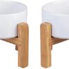 White Ceramic Elevated Raised Dog Bowls - Dog Food Dish with Stand - Double Raised Dog Food and Water Bowls Anti Vomiting - Pet Bowl with Anti Slip Rubber pad - Stress Free for Medium Dogs -set of 2