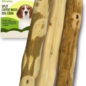 Woodbone Split Coffee Wood Dog Chew Stick for Medium Dogs - Natural Dental Chewing Toy - 3 Pack Size M