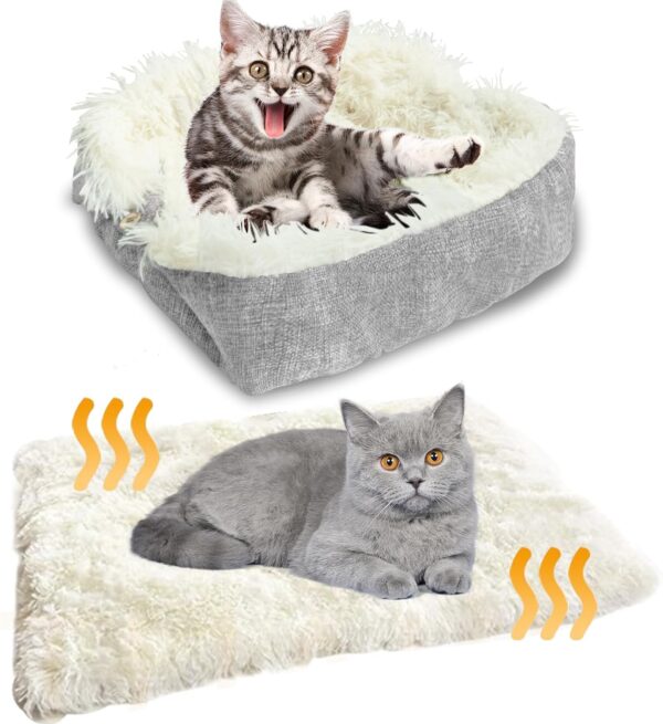 Wordtaiki Cat Bed for Indoor Cats,Self Warming Fluffy Kitten Bed 2 in 1 Washable Foldable Pet Blanket Soft Plush Small Cat Bed Mat Puppy Sleeping Cushion