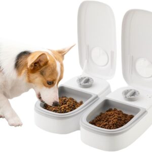 XEERUN Automatic Pet Feeder,Double box Automatic Meals Cat Feeder,Dry and Wet Food Dispenser,48 Hours Timer,Dishwasher Safe For Medium Sized Cats And Dogs,Grey