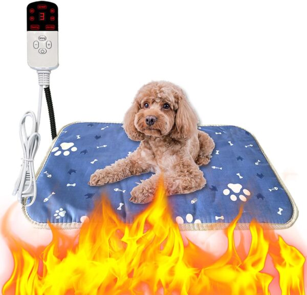 XUBX Pet Heat Pad, 75×45cm Electric Dog Heat Pad, Pet Heating Pad with 9 Adjustable Temperature and Adjustable Timer, Safety Waterproof Heated Pad Mat with Chew Resistant Cord