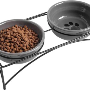 Y YHY Raised Cat Bowls, 12oz Elevated Cat Food and Water Bowls with Stand, Raised Pet Feeder, Elevated Food Feeding Dishes for Cats or Dogs, Dishwasher Safe, Gift for Cats, 4.8in/Gray