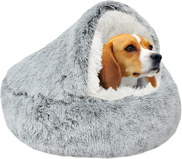 YAGE Calming Dog Bed Fluffy Plush Pet Bed under 10kg,Washable Anti Anxiety Small Medium Dog Bed,Indoor Cats Dogs Soft Warm Donut Cave Bed Patent No.: 6242416(65cm, Grey)