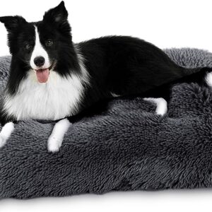 YAGE Medium Dog Bed Washable Ped Bed,Fluffy Dog Crate Mattress With Anti Slip Bottom Medium Large Dog Mat,Orthopedic Dog Bed Anti Anxiety Calming Warm Sofa Bed(80x55x9cm, Dark Gray)