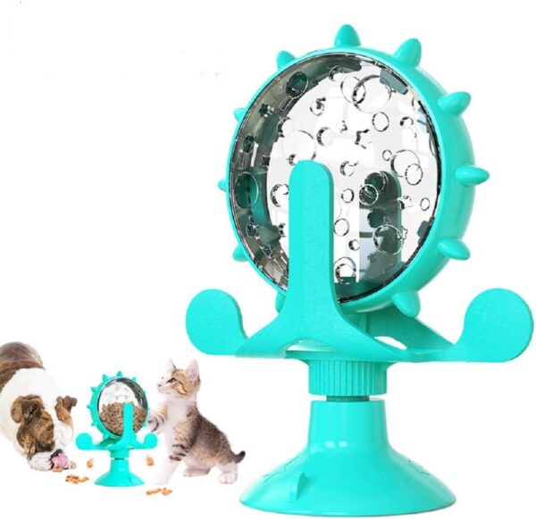 YATOSEEN Interactive Cat Toy, Treat Dispensing Feeder Toy Cat Dog Slow Feeder Windmill Turntable Teasing Dispenser Dog Toys with Suction Cup Puppy Slow Feeder Toy Pet Puzzle Feeder Toy Cat Treat Toys