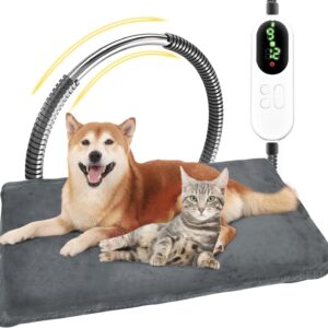 YFFU Pet Heating Pad 70 x 45 cm Cat Heat Pad Heated Dog Blanket with 9 Adjustable Temperature & 12 Level Timer, Puppy Heat Pad with Chew Resistant Steel Cord, Waterproof Mat Bed Washable