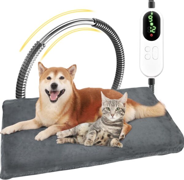 YFFU Pet Heating Pad 70 x 45 cm Cat Heat Pad Heated Dog Blanket with 9 Adjustable Temperature & 12 Level Timer, Puppy Heat Pad with Chew Resistant Steel Cord, Waterproof Mat Bed Washable